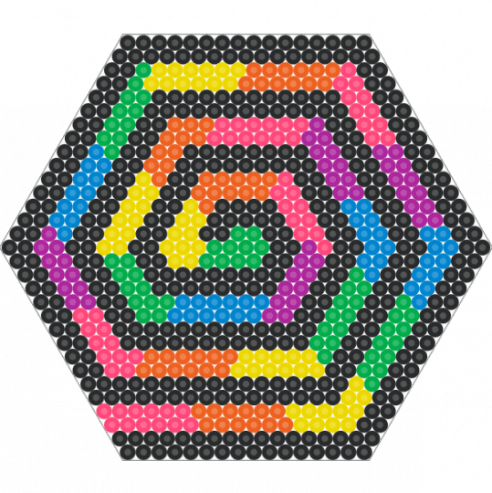 Pretty hexagon spiral thingy - black, colorful, green, hexagon, orange, rainbow, spiral