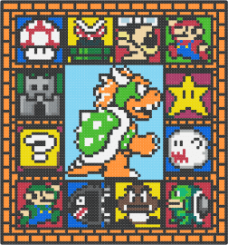 Super Mario Characters - mario,bowser,nintendo,frame,panel,colorful,video game,light blue,orange,green