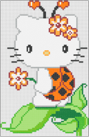 Hello Kitty Flowers - hello kitty,sanrio,lady bug,flowers,leaf,character,cute,kawaii,white,orange,gree