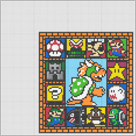 Super Mario Characters - mario,bowser,nintendo,frame,panel,colorful,video game,light blue,orange,green