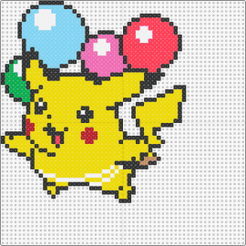 Pikachu - pikachu,balloons,pokemon,cute,float,character,happy,colorful,yellow,light blue,red