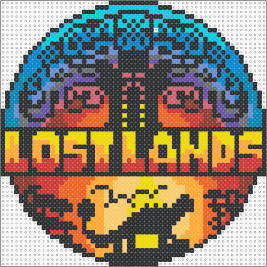Lost Lands 2026 Simplified Logo - black, blue, colorful, orange, red