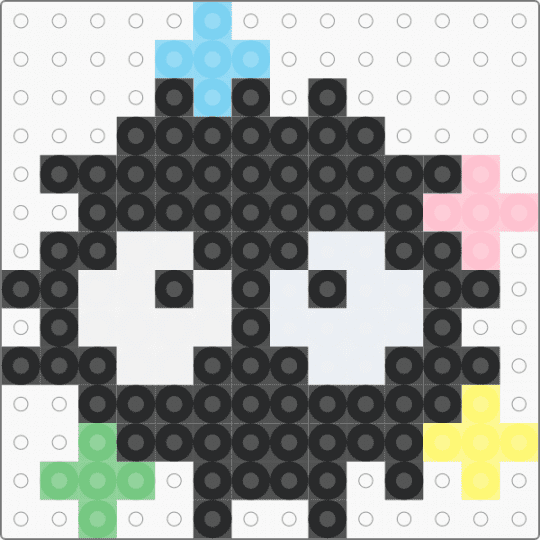 soot sprite but its 14x14 - black,white,light blue,yellow,colorful,ghibli,soot sprite,totoro,spirited away,stars