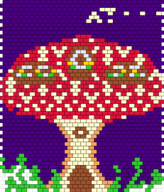 :P - house,mushroom,landscape,fantasy,panel,purple,red,tan