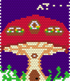 3 - house,mushroom,landscape,fantasy,panel,purple,red,tan