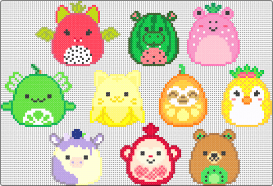 Fruit Squishmallow Hybrids - colorful, cotdfruit, green, pink, red, yellow