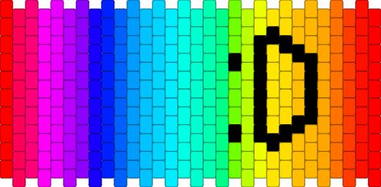 rainbow gradient cuff with :D - colorful, eyesore, gradient, purple, rainbow, red, smile, teal, yellow