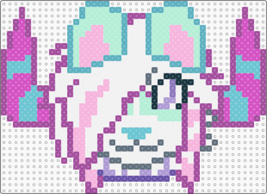 ruby (my fursona) perler!!! - badger, blue, furry, fursona, light blue, light pink, pink, purple