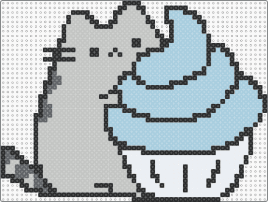 Pusheen with cupcake - light blue,beige,dessert,pusheen,sweet,cute,kawaii,cupcake,cat