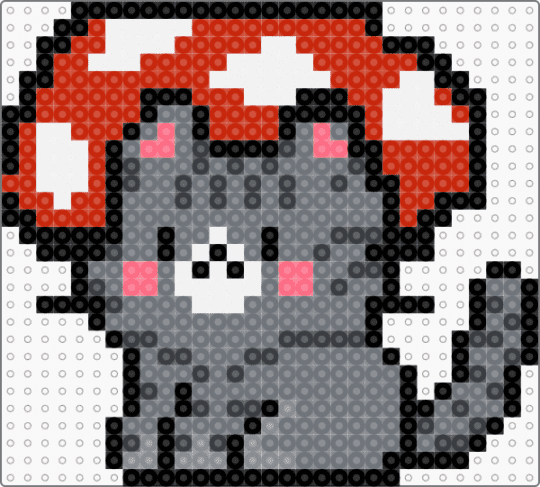 Mushroom hat kitty - gray, red