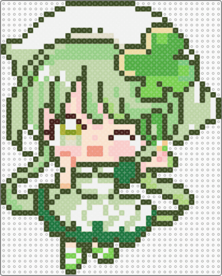 Cutie chibi girl 🍀🍃 - beige, green, teal, yellow