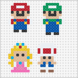 Mini Mario characters - mario,luigi,peach,toad,nintendo,characters,princess,simple,video game,classic,colorful,pink,blue