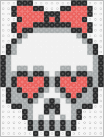 Heart Eye Skull w/Bow - skull,bow,hearts,spooky,cute,skeleton,halloween,gray,white,pink