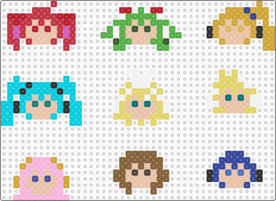 Vocaloid perler charms - beige, colorful, light blue, orange, red