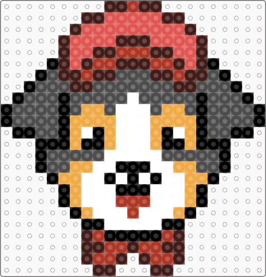 dog with tie and cap - brown, gray, red