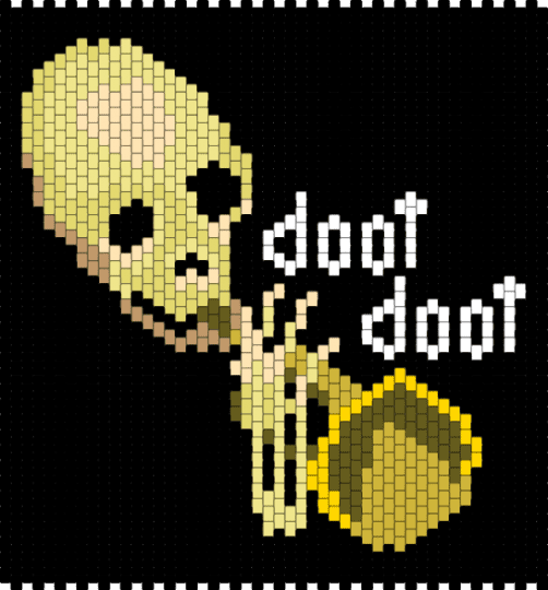 Doot doot skeleton panel - black, cotdtrumpets, instrument, meme, skeleton, trumpet, yellow
