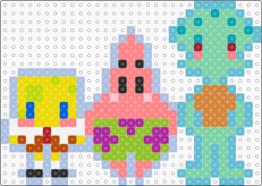 Conch St. Buddies! - light blue, patrick star, red, spongebob squarepants, squidward tentacles, teal