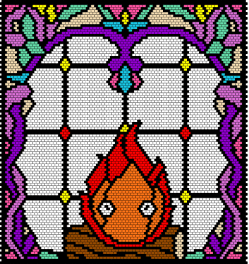 Calcifer Stained Glass - colorful, orange, pink, red, white