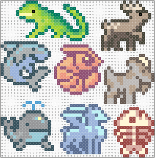 critters - animal, beige, blue, colorful, fish, goat, gray, green, lizard, moose, shark, shrimp, tan, whale