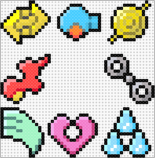 hoenn badges - badges, colorful, gaming, hoenn, light blue, pokemon, red, teal