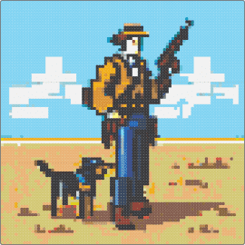 Desert wanderer - desert,cowboy,dog,weapon,sky,travel,adventure,light blue,tan