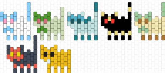 various cat pokemon - beige, colorful, light blue, purple