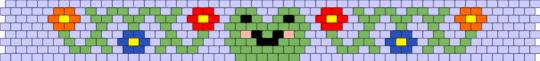 Frog and Flowers (seed bead) - flowers, frog, green, pink, seed bead, smile