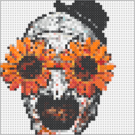 Art - art,terrifier,sunflowers,clown,eyes,horror,movie,portrait,scary,orange,gray