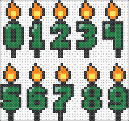 Perler Bead number candles - black, green, orange