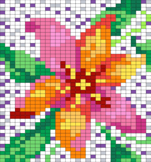 Flower - orange, pink, red, teal