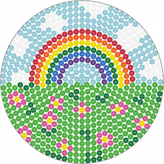 Rainbow garden coaster - coaster, colorful, flower, flowers, garden, green, light blue, practical, rainbow, sky