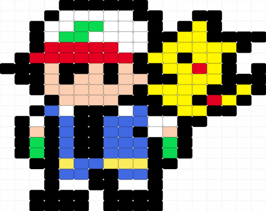 Ash & Pikachu - beige, black, blue, yellow
