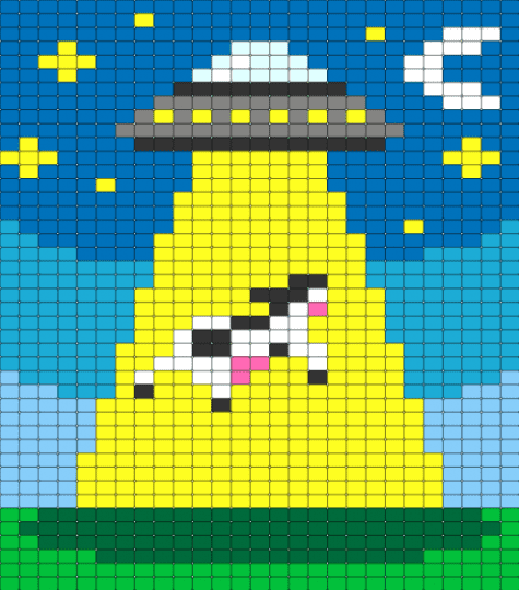 Cow vs Alien 2 - blue, green, light blue, yellow