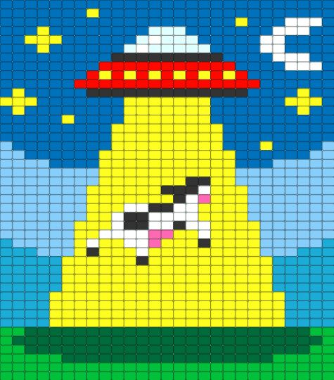 Cow vs Alien - blue, green, light blue, yellow
