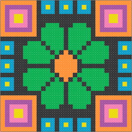 Cool pattern - geometric,flower,clover,panel,colorful,green,blue,pink,orange