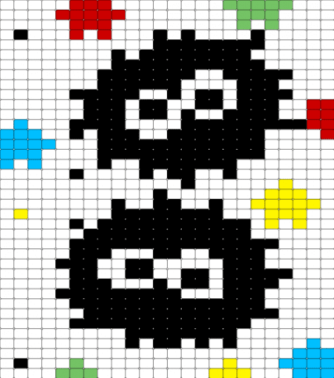 Soot from Studio Ghibli - light blue, red, white, yellow
