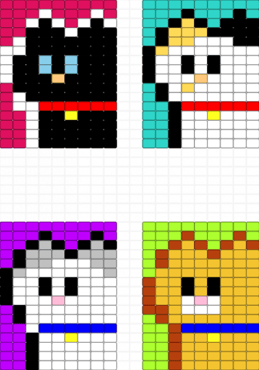 cats - colorful, purple, red, teal, white
