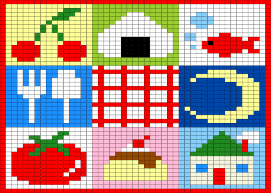 WHAT - light blue, red, yellow