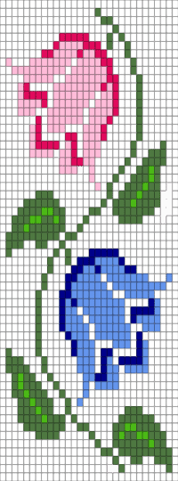 flower banner in progress - green, light blue, pink, white
