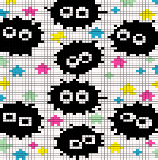 SOOT SPRITE - colorful, teal, white, yellow