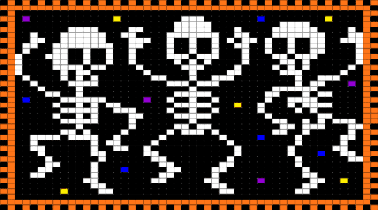 Spooky Scary Skeletons Pony Bead Tapestry Pattern - black, orange, white