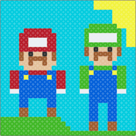 Mario and Luigi - mario,luigi,nintendo,characters,sky,landscape,video game,blue,red,green,light blue