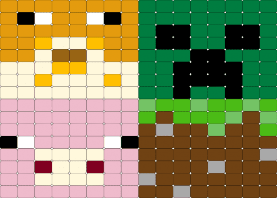 minecraft mobs and block - brown, green, orange, pink