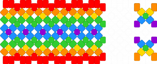 kandi rotating rainbow kaleidoscope cuff pattern (with bumper pattern) - red,orange,green,light blue