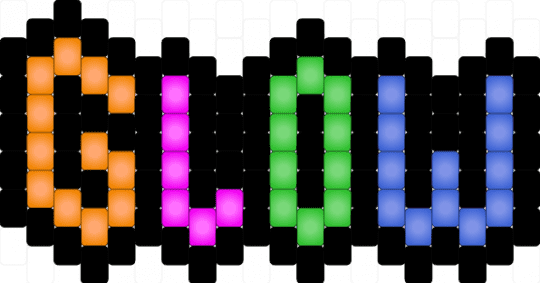 Glow flat charm in glow-in-the-dark beads - black,orange,green,blue