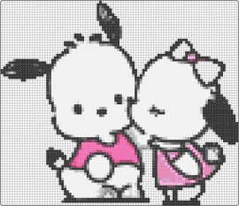 pochacco x pochamii - pochacco,pochamii,sanrio,dogs,characters,kiss,cute,kawaii,white,pink