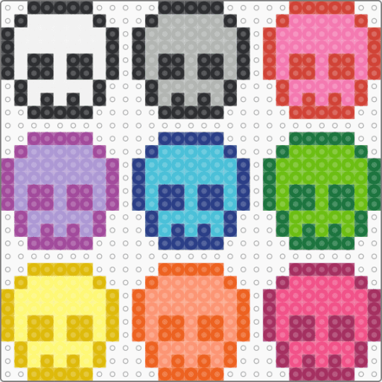 Skulls - green, halloween, orange, pink, skulls, spooky, yellow