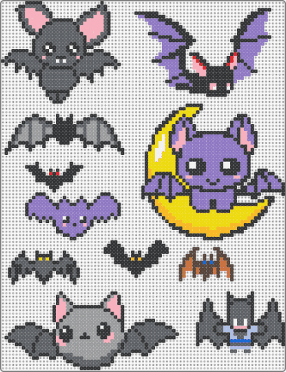 Bat themed fusebeads - black, blue, gray, yellow