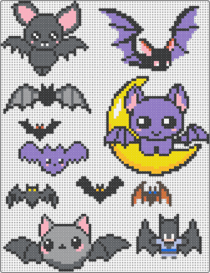 Bat themed fusebeads - black, blue, gray, yellow