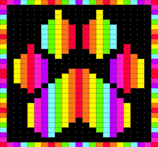 Neon Rainbow Pawprint Tapestry - black, colorful, green, orange, paw, pawprint, pride, puppy, rainbow, tapestry